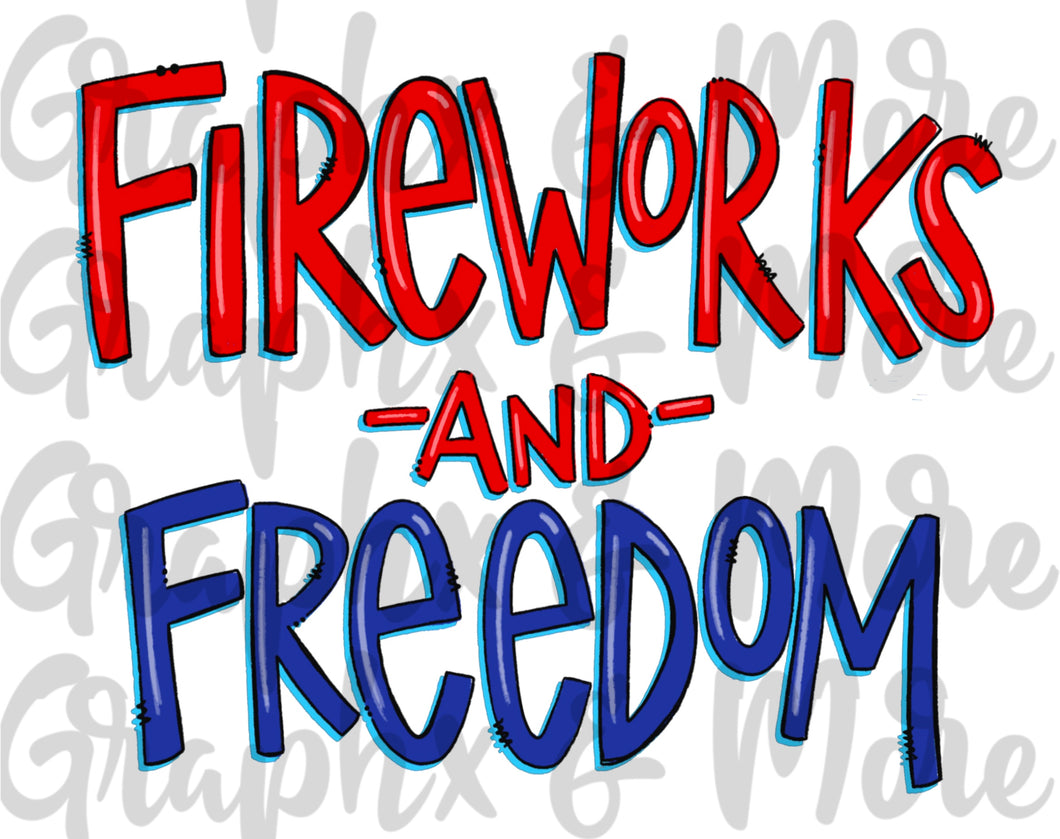 Fireworks and Freedom PNG | Sublimation Design | Hand Drawn