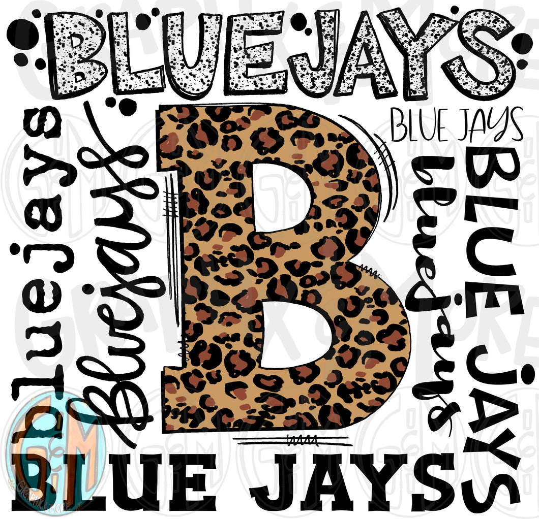 Leopard Bluejays Collage PNG | Sublimation Design | Hand Drawn