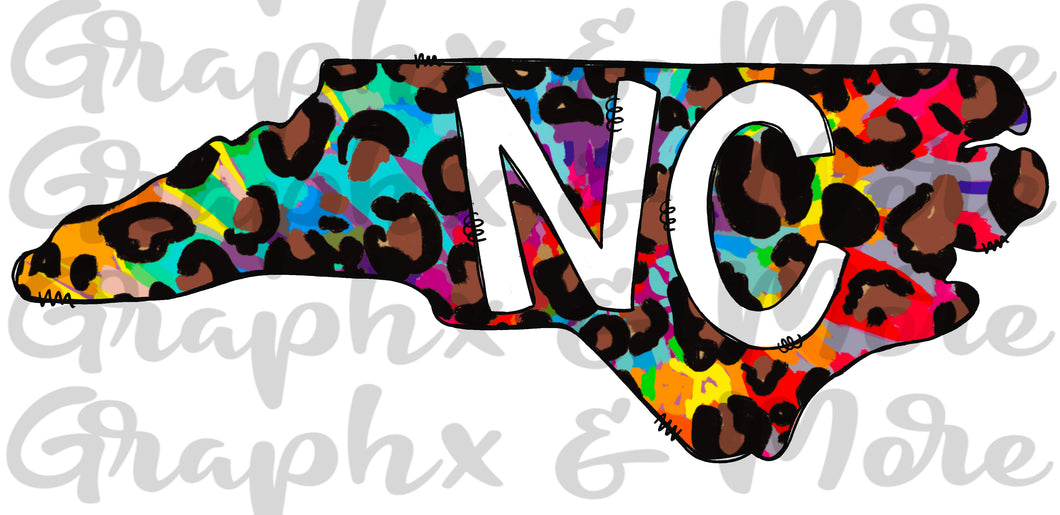 Leopard Tie Dye NC PNG | North Carolina | Sublimation Design | Hand Drawn