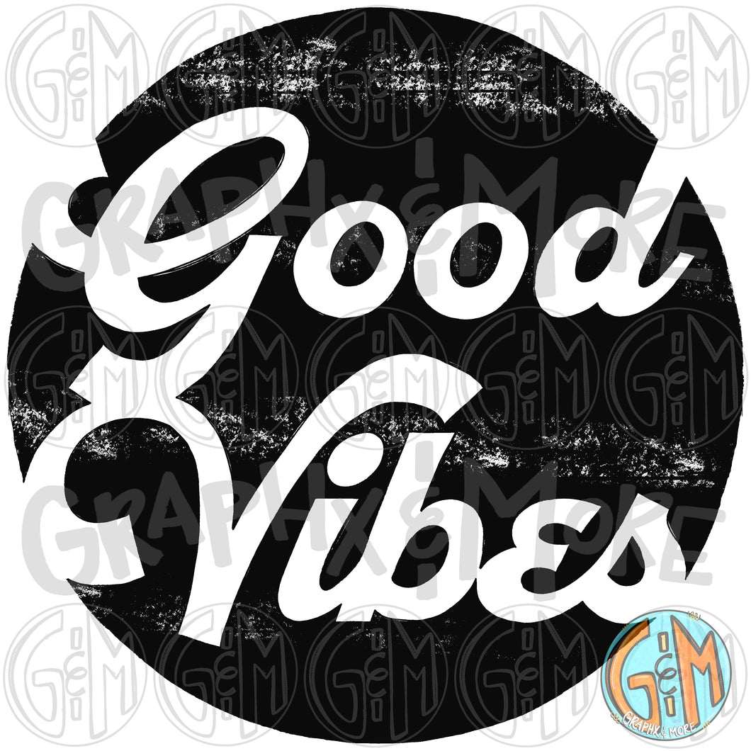 Single Color Good Vibes PNG | Sublimation Design | Hand Drawn