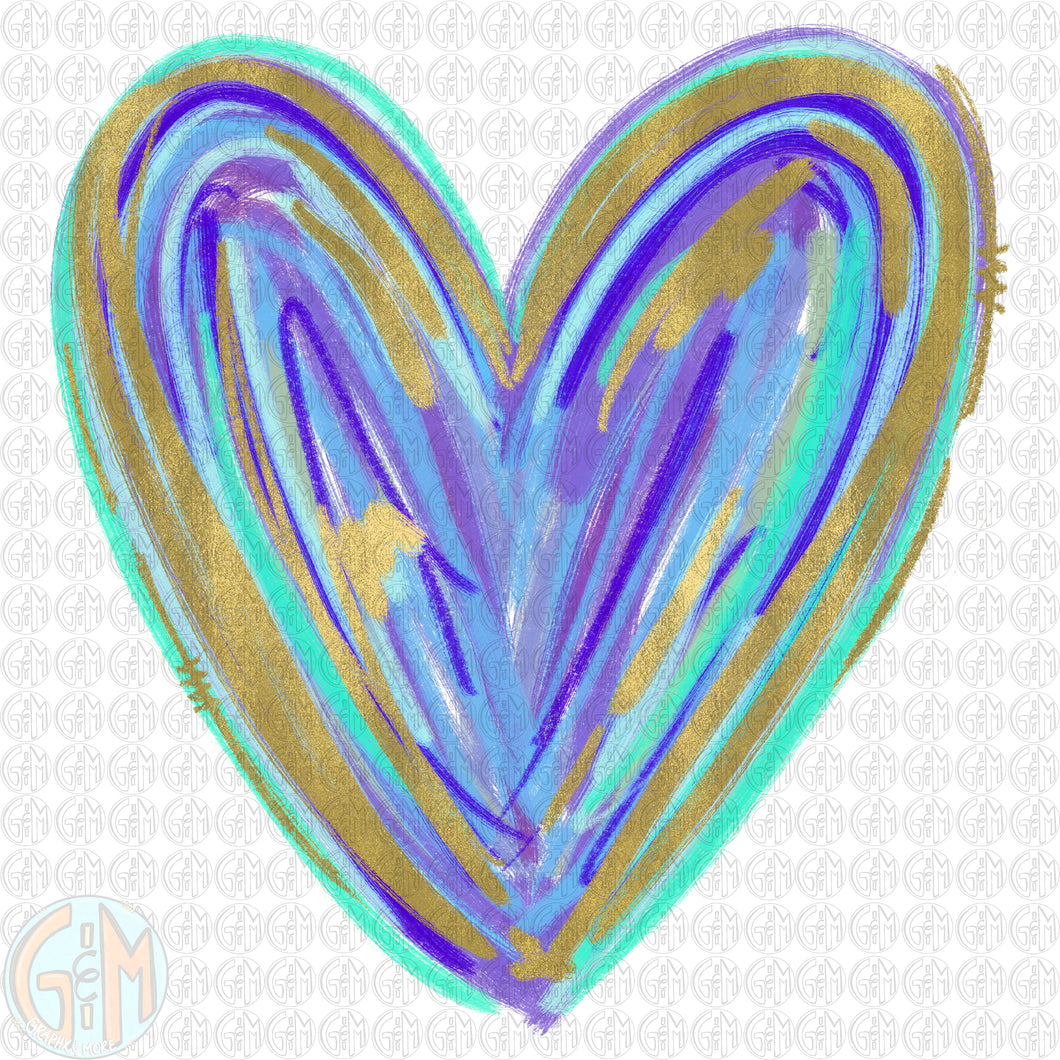 Blue Foil Heart PNG | Hand Drawn | Sublimation Design