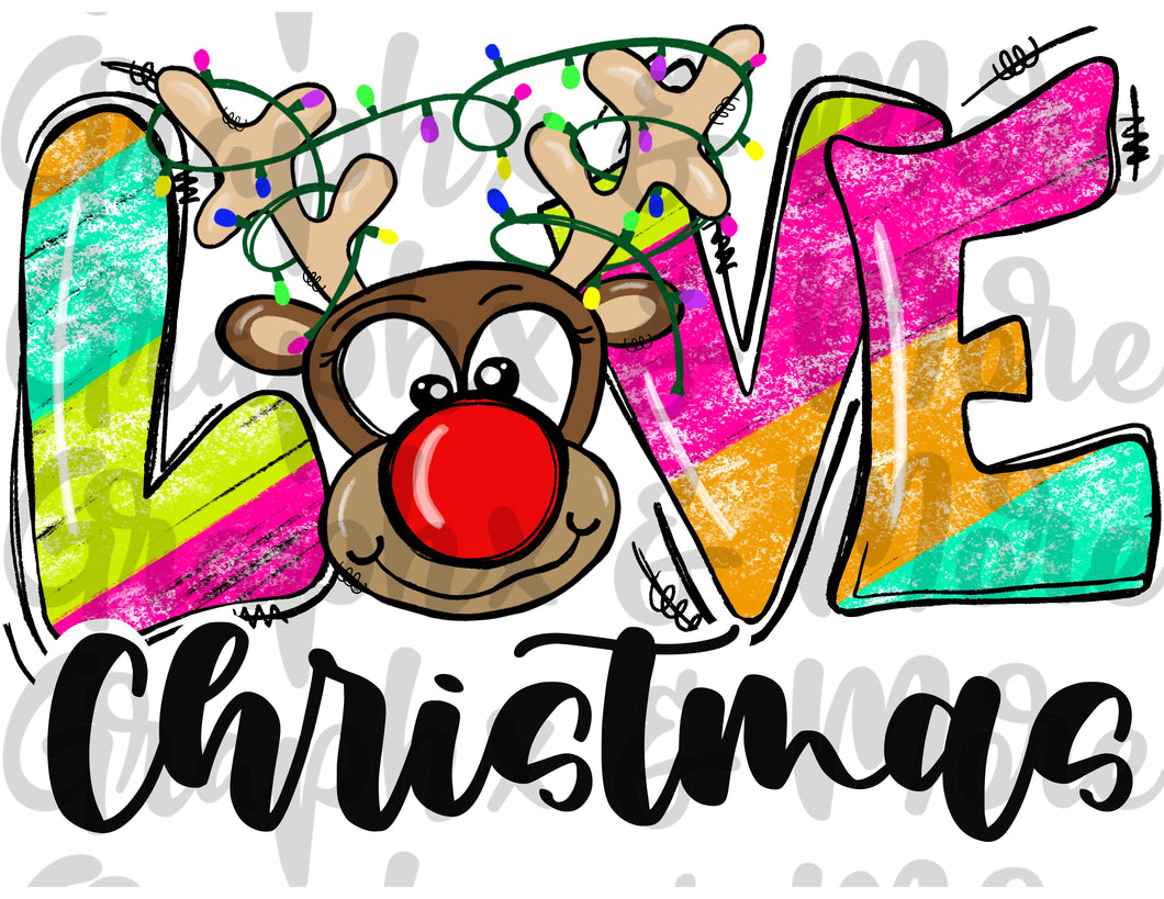 Bright LOVE Reindeer PNG | Sublimation Design | Hand Drawn