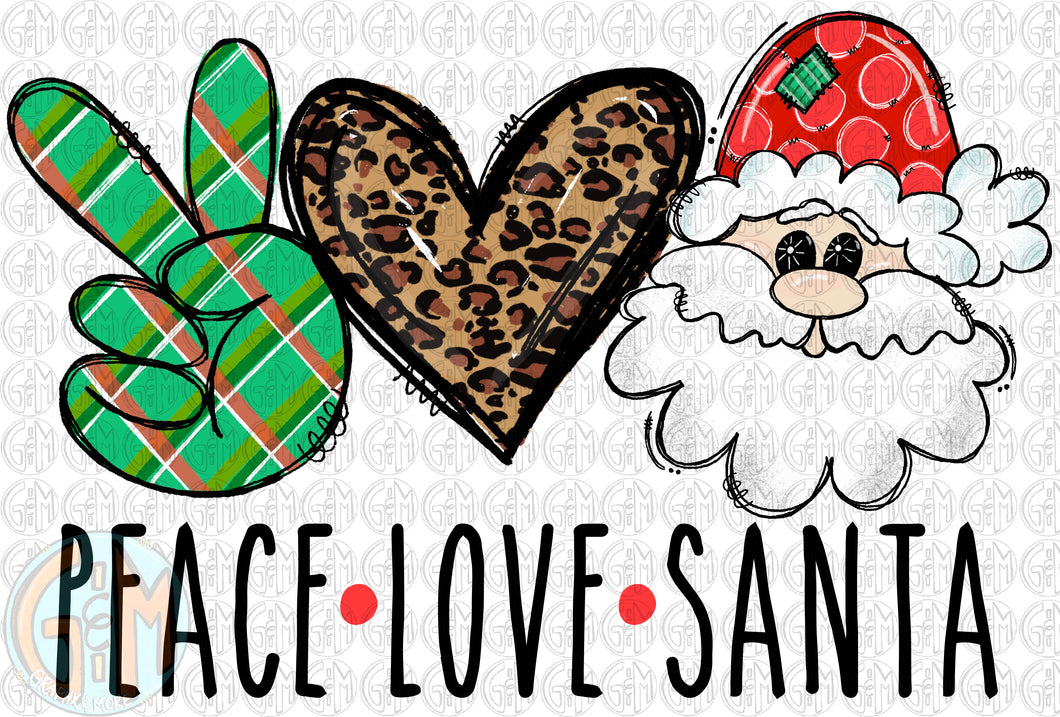 Peace Love Santa PNG | Sublimation Design | Hand Drawn