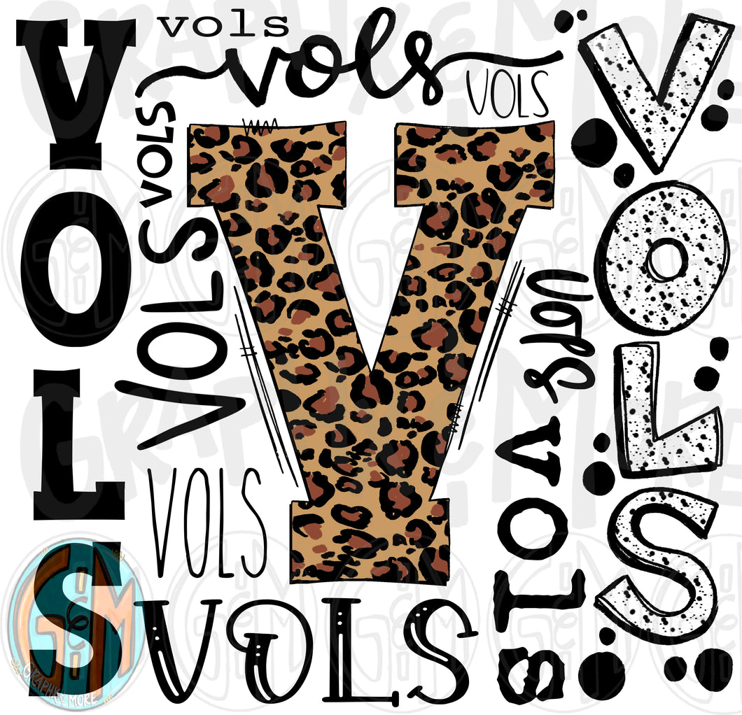 Leopard Vols Collage PNG | Sublimation Design | Hand Drawn