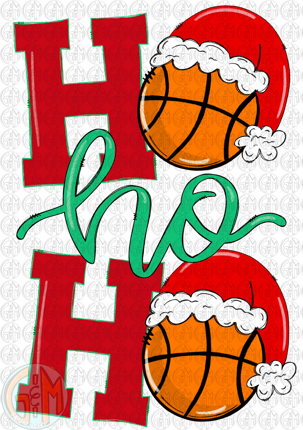 Ho Ho Ho Basketball PNG | Sublimation Design | Hand Drawn