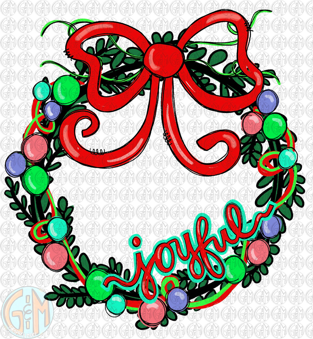 Joyful Christmas Wreath PNG | Sublimation Design | Hand Drawn