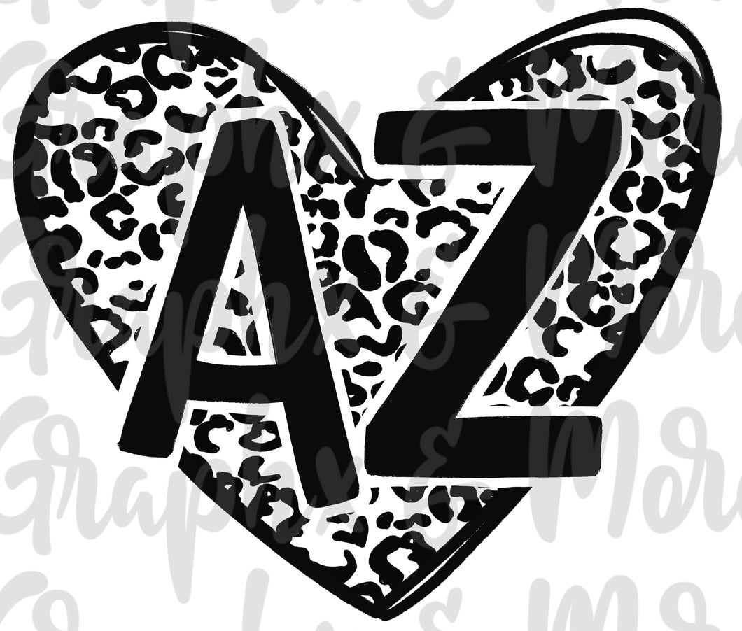 Single Color Leopard Heart AZ PNG | Arizona | Sublimation Design | Hand Drawn