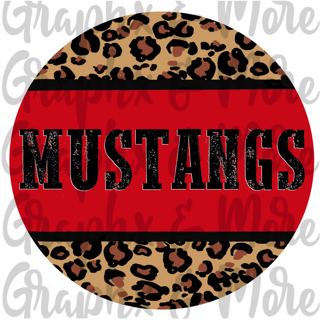 Mustangs Round PNG | Red & Black | Sublimation Design | Hand Drawn