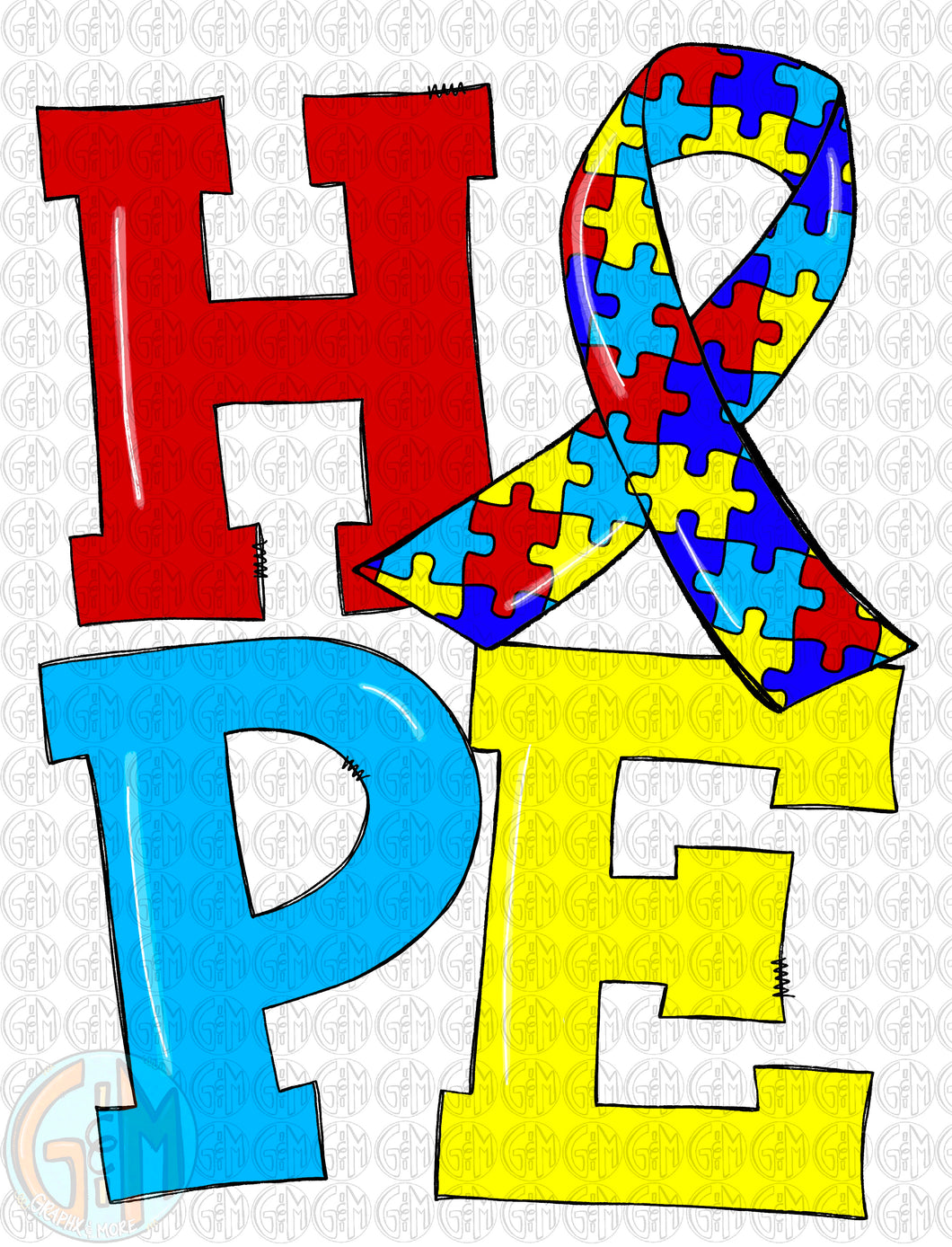HOPE Awareness Ribbon PNG | Autism | Sublimation Design | Hand Drawn