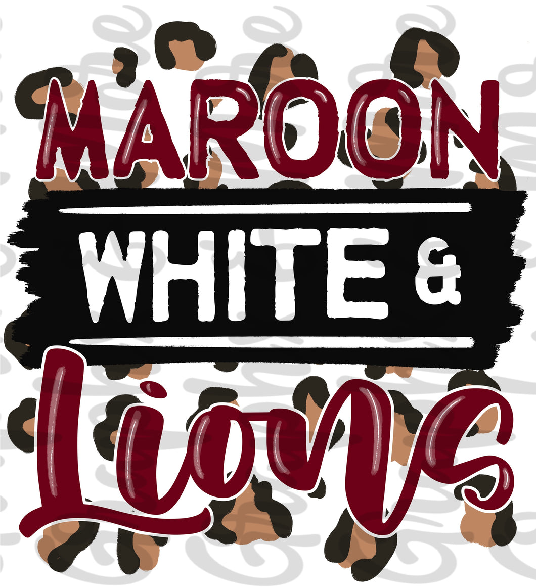 Maroon, White & Lions | Sublimation Design | Hand Drawn