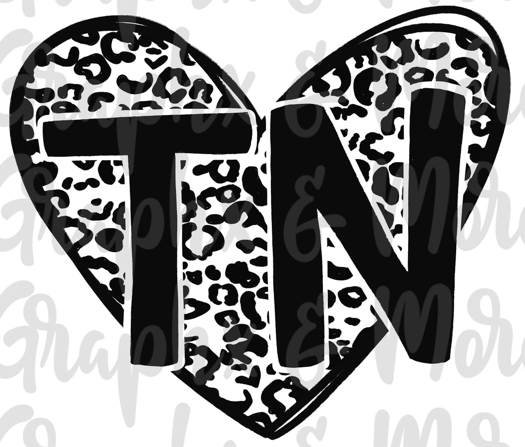 Single Color Leopard Heart TN PNG | Tennessee | Sublimation Design | Hand Drawn