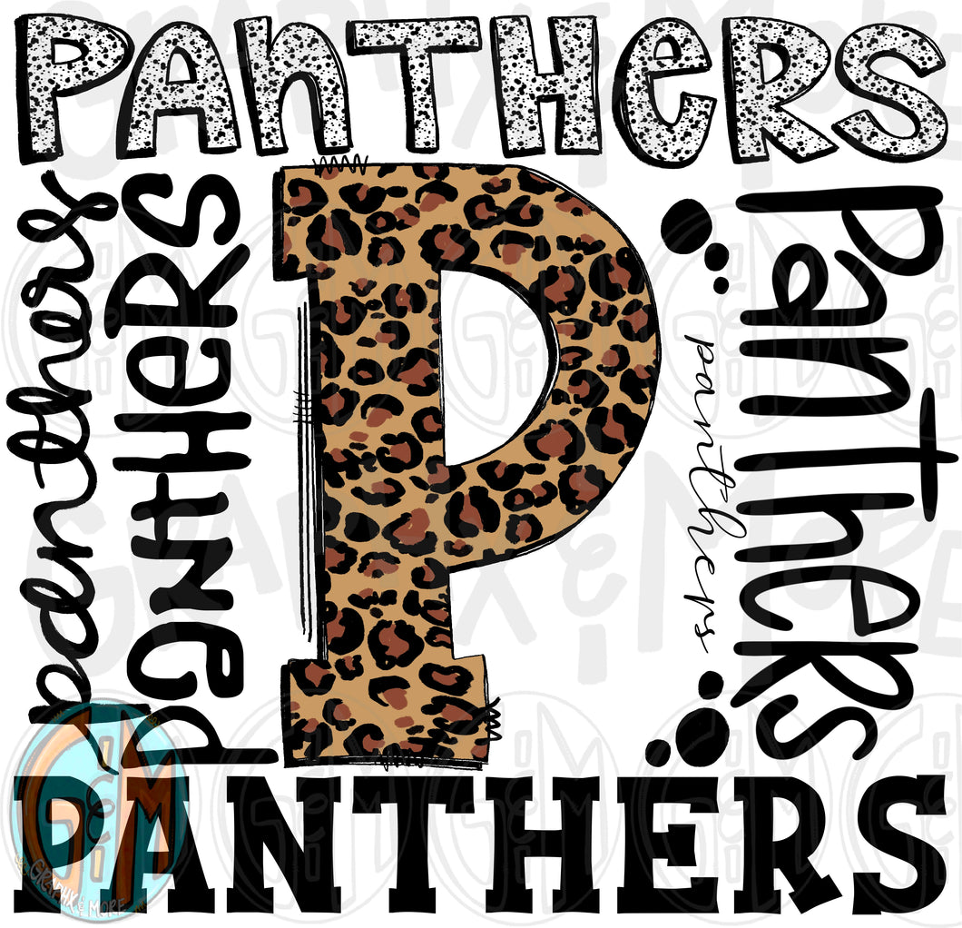 Leopard Panthers Collage PNG | Sublimation Design | Hand Drawn