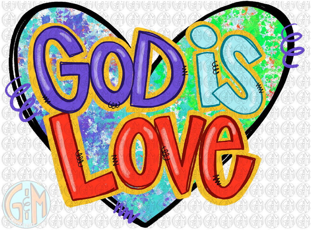 God is Love Heart PNG | Hand Drawn | Sublimation Design