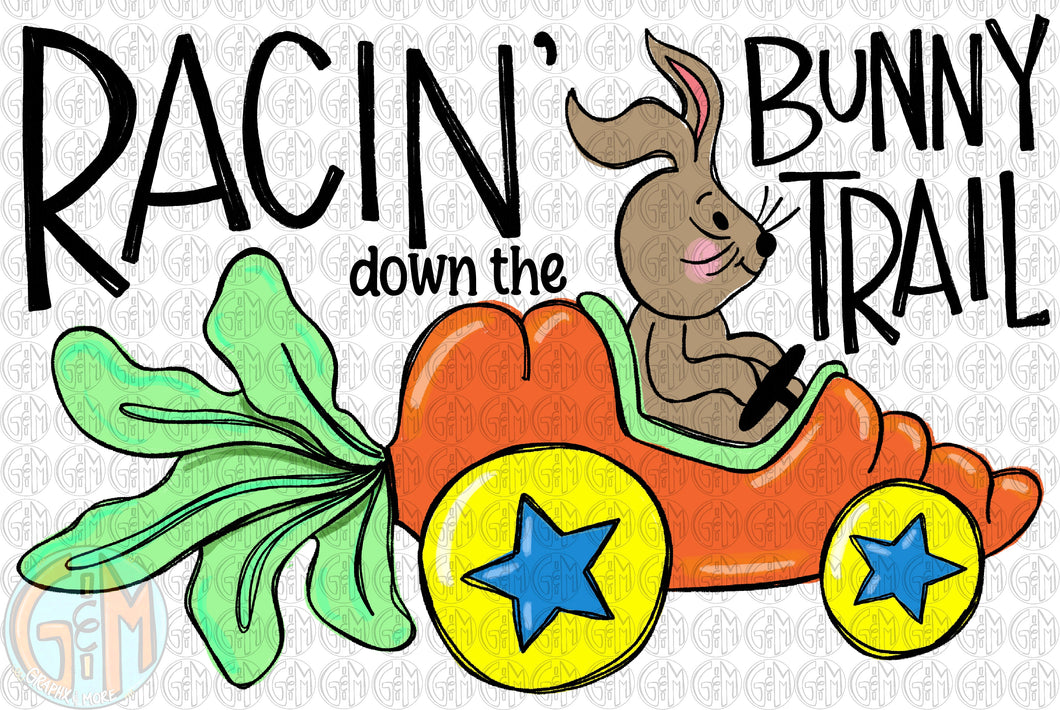Boy Racin’ down the Bunny Trail PNG | Sublimation Design | Hand Drawn