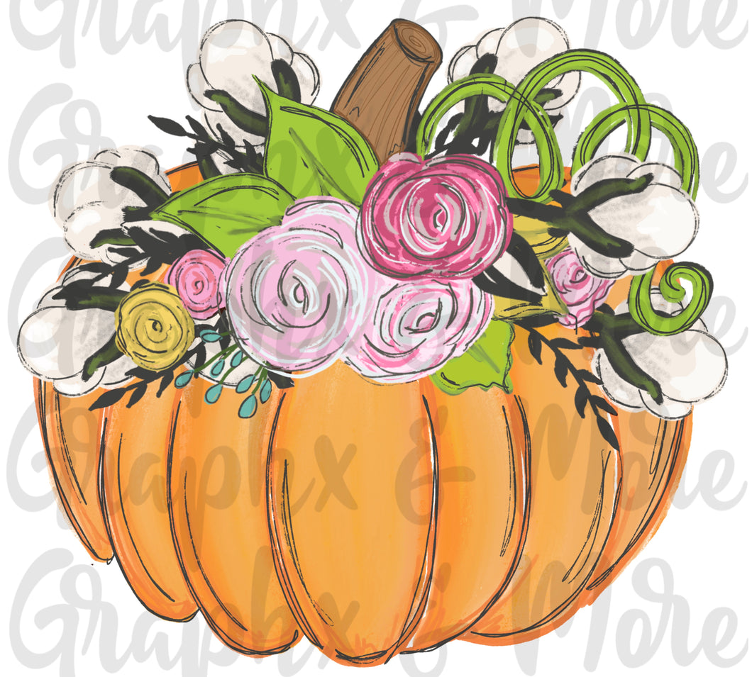 Pumpkin with Cotton PNG | Sublimation Design | Hand Drawn