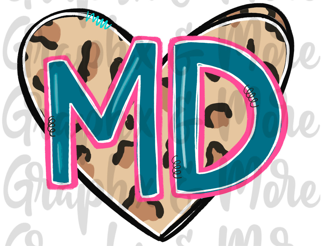 Leopard Heart MD PNG | Maryland | Sublimation Design | Hand Drawn