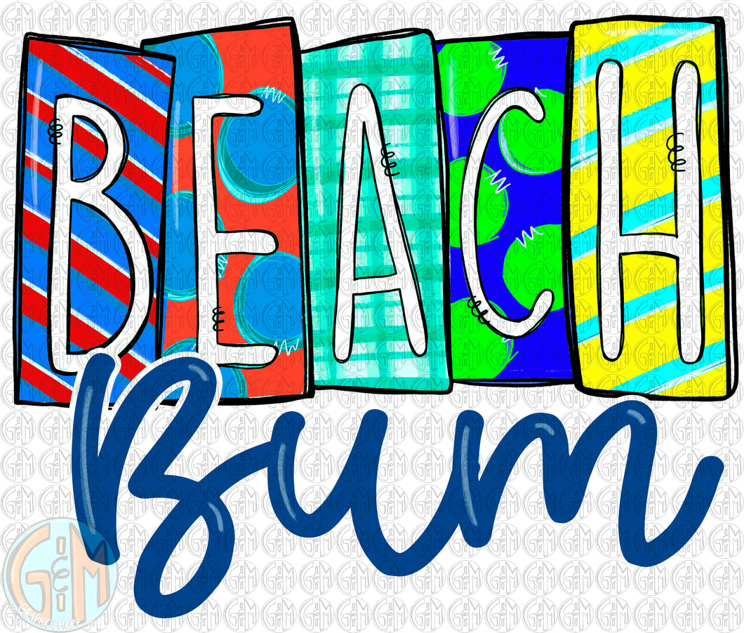 Beach Bum PNG | Sublimation Design | Hand Drawn