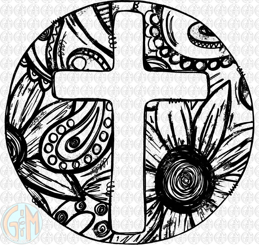 Single Color Springy Cross PNG | Sublimation Design | Hand Drawn