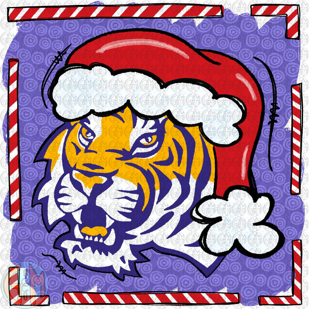 Tiger Christmas with Background PNG | Sublimation Design | Hand Drawn