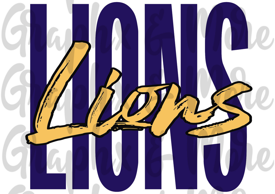 Lions Duo PNG | Navy & Gold | Sublimation Design | Hand Drawn
