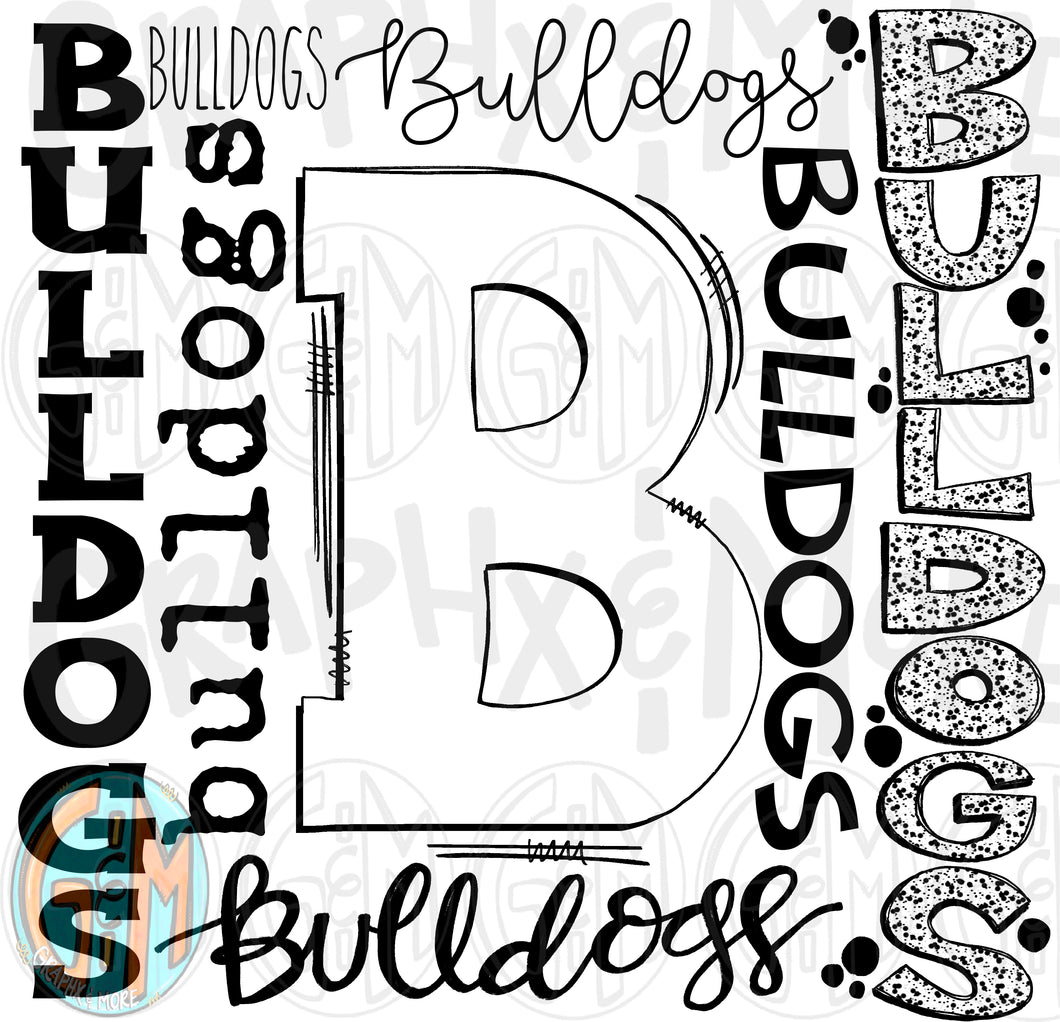 Single Color Bulldogs Collage PNG | Sublimation Design | Hand Drawn