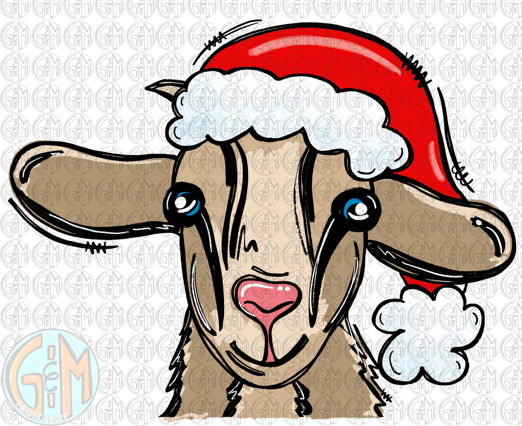 Santa Goat PNG | Sublimation Design | Hand Drawn