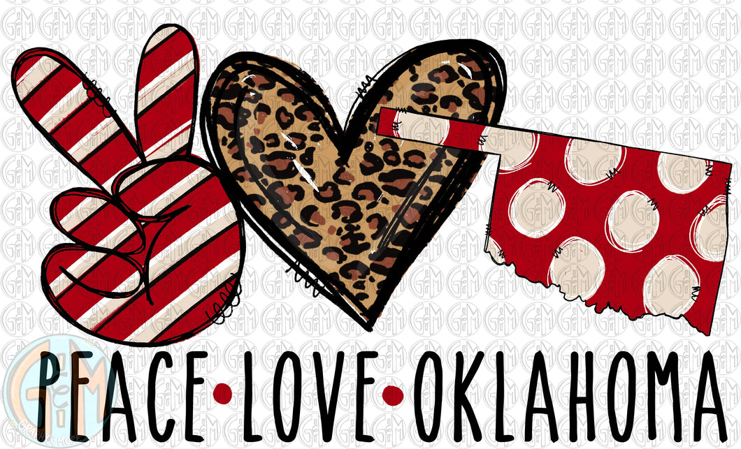 Peace Love Oklahoma PNG | Hand Drawn | Sublimation Design