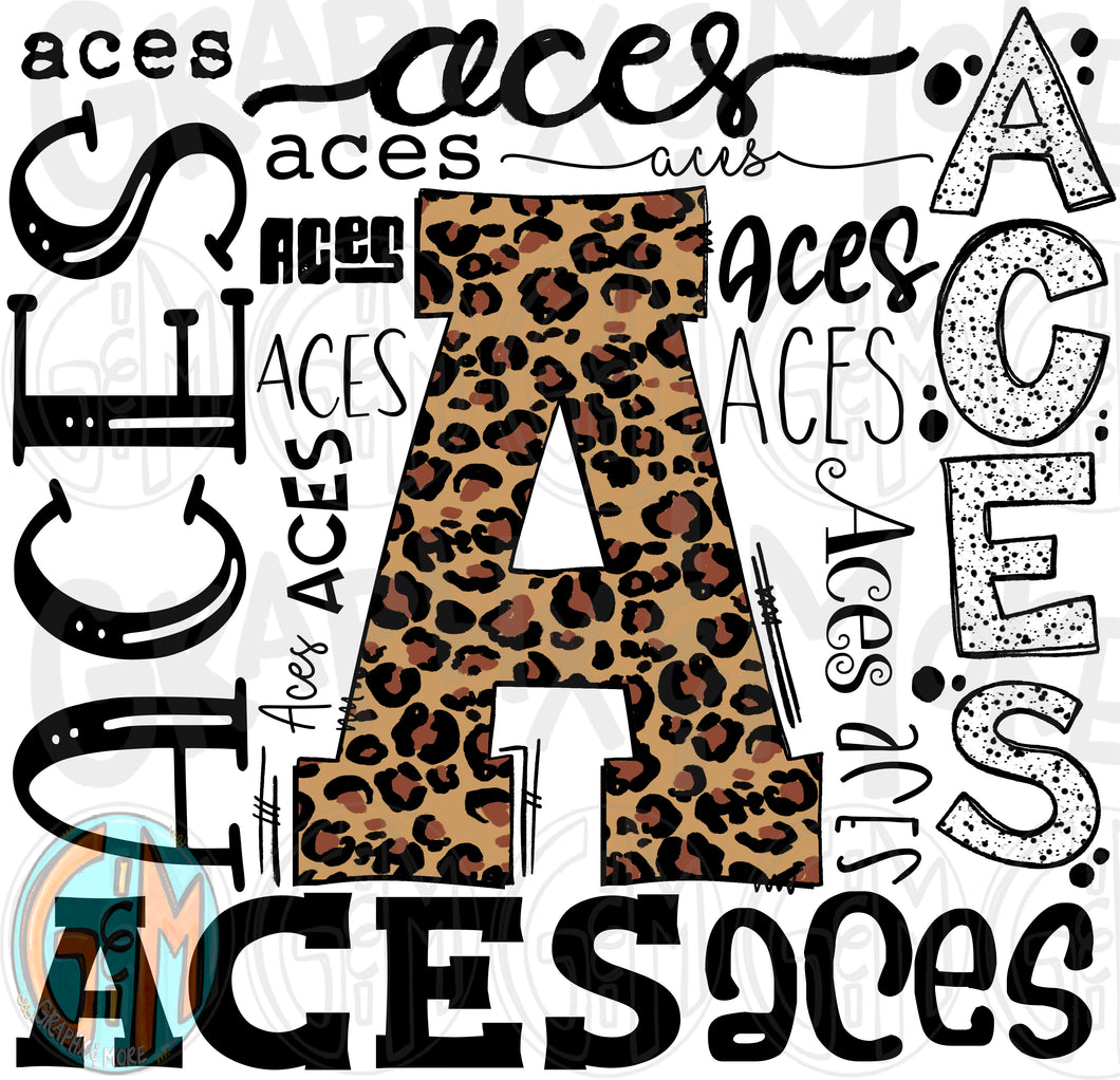 Leopard Aces Collage PNG | Sublimation Design | Hand Drawn