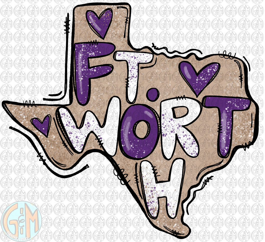 Ft. Worth TX PNG | Hand Drawn | Sublimation Design