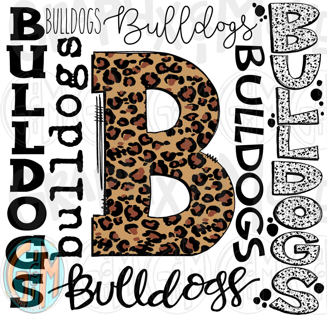 Leopard Bulldogs Collage PNG | Sublimation Design | Hand Drawn