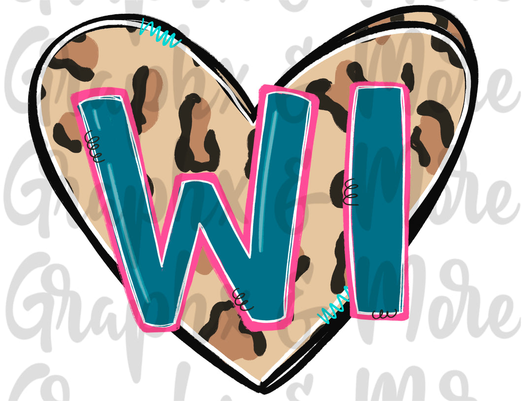 Leopard Heart WI PNG | Wisconsin | Sublimation Design | Hand Drawn