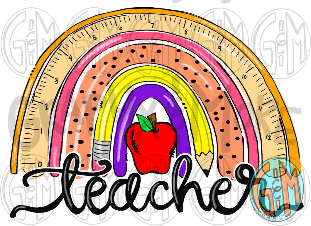 Teacher Rainbow PNG | Sublimation Design | Hand Drawn