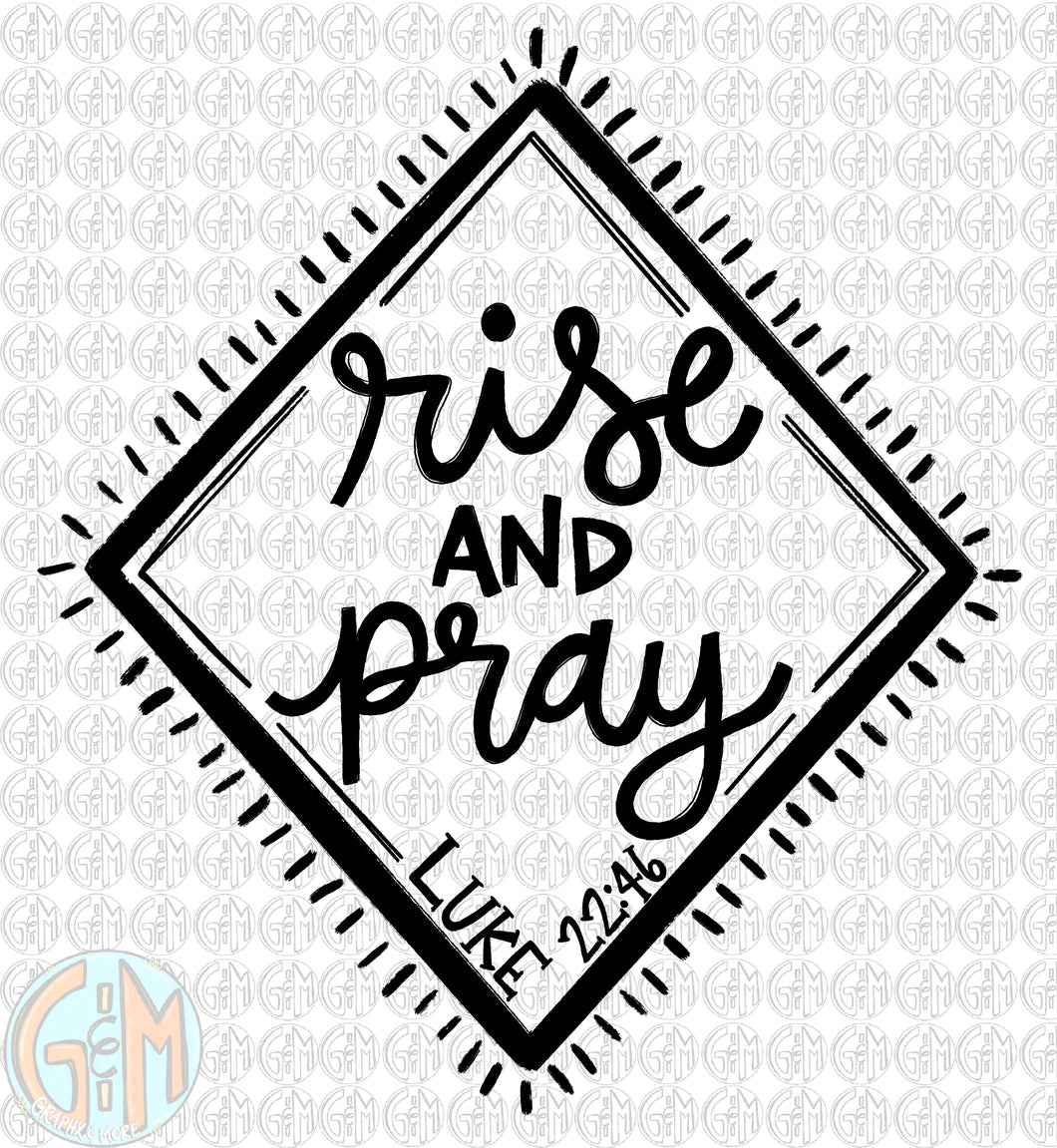 Single Color Rise and Pray PNG | Sublimation Design | Hand Drawn