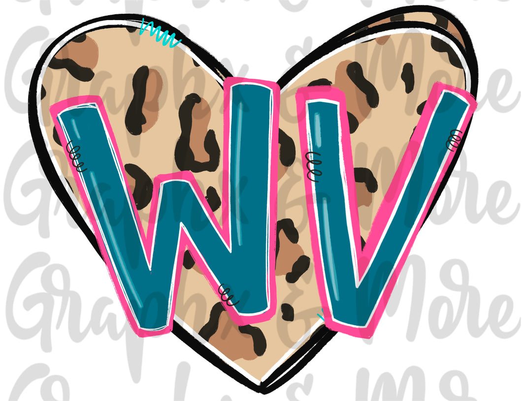 Leopard Heart WV PNG | Sublimation Design | Hand Drawn