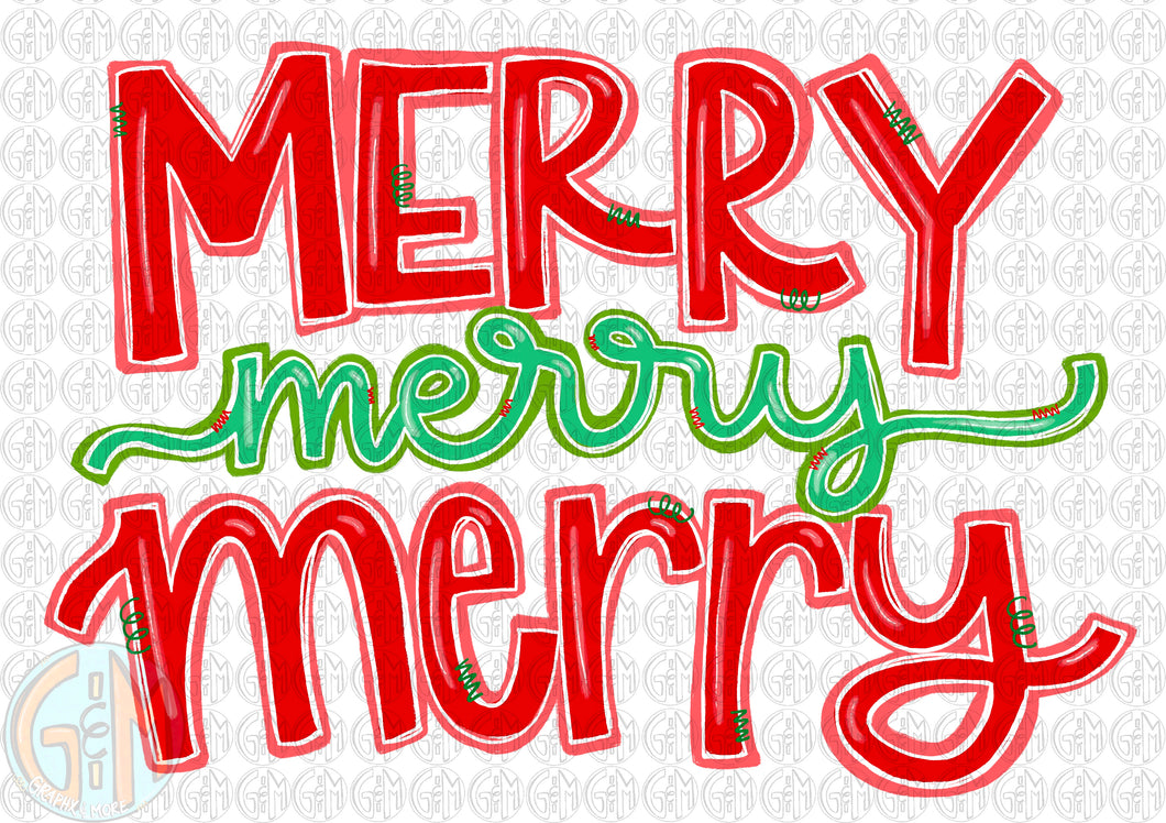 Merry Merry Merry PNG | Sublimation Design | Hand Drawn