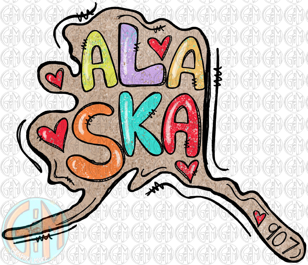 Alaska Doodle PNG | Hand Drawn | Sublimation Design