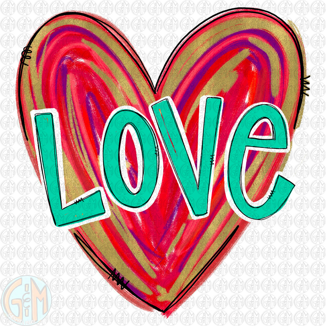 Love Red Foil Heart PNG | Hand Drawn | Sublimation Design