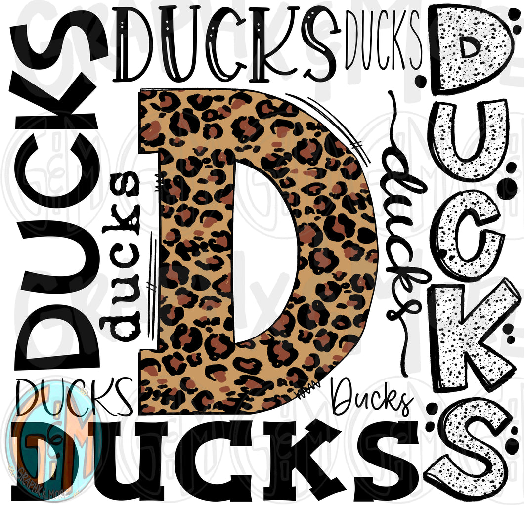 Leopard Ducks Collage PNG | Sublimation Design | Hand Drawn