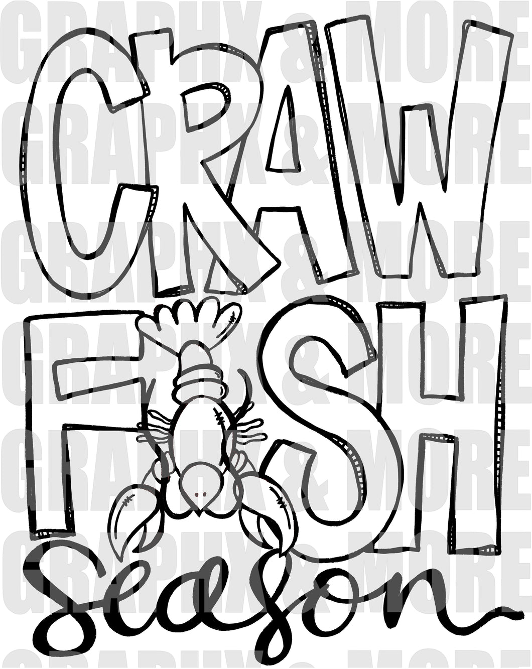 Single Color Crawfish Season PNG | Sublimation Design | Hand Drawn