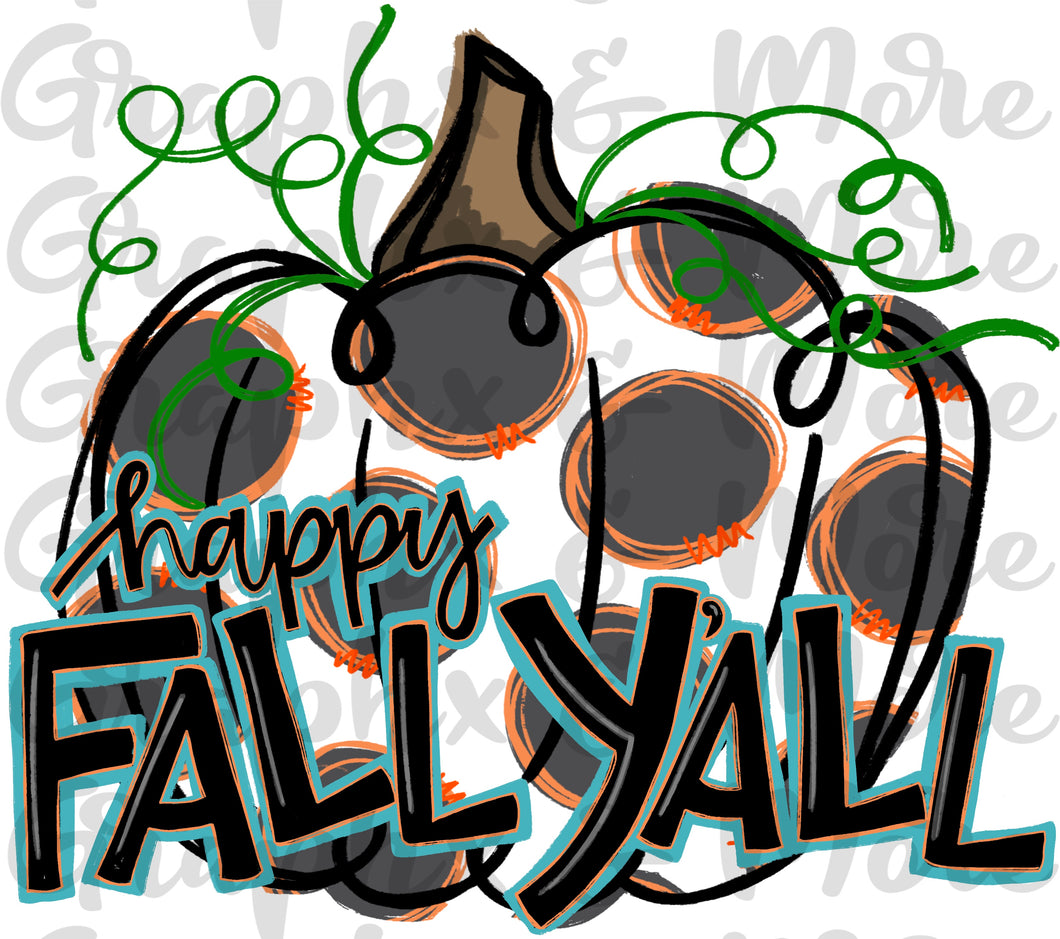 Happy Fall Y’all Polka Dot Pumpkin PNG | Sublimation Design | Hand Drawn