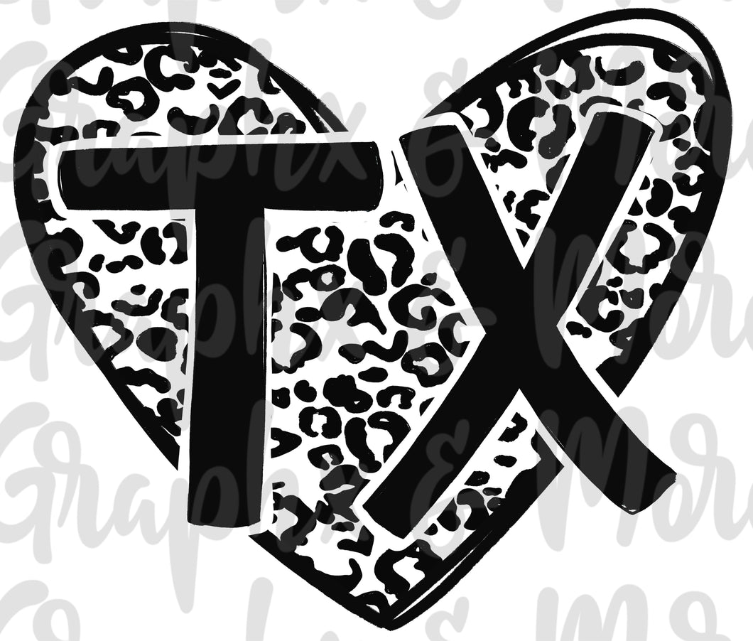 Single Color Leopard Heart TX PNG | Texas | Sublimation Design | Hand Drawn