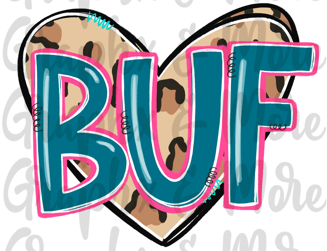 Leopard Heart BUF PNG | Buffalo, NY | Sublimation Design | Hand Drawn