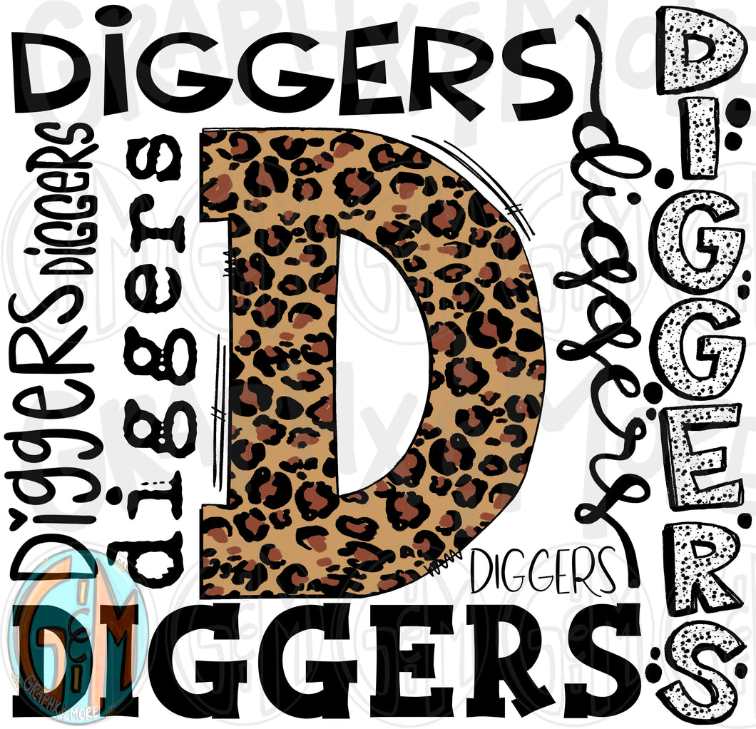 Leopard Diggers Collage PNG | Sublimation Design | Hand Drawn