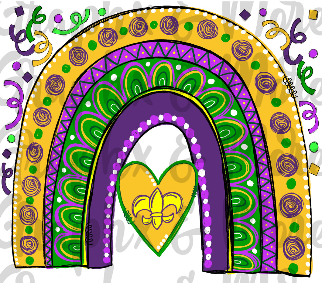 Mardi Gras Rainbow PNG | Hand Drawn | Sublimation Design