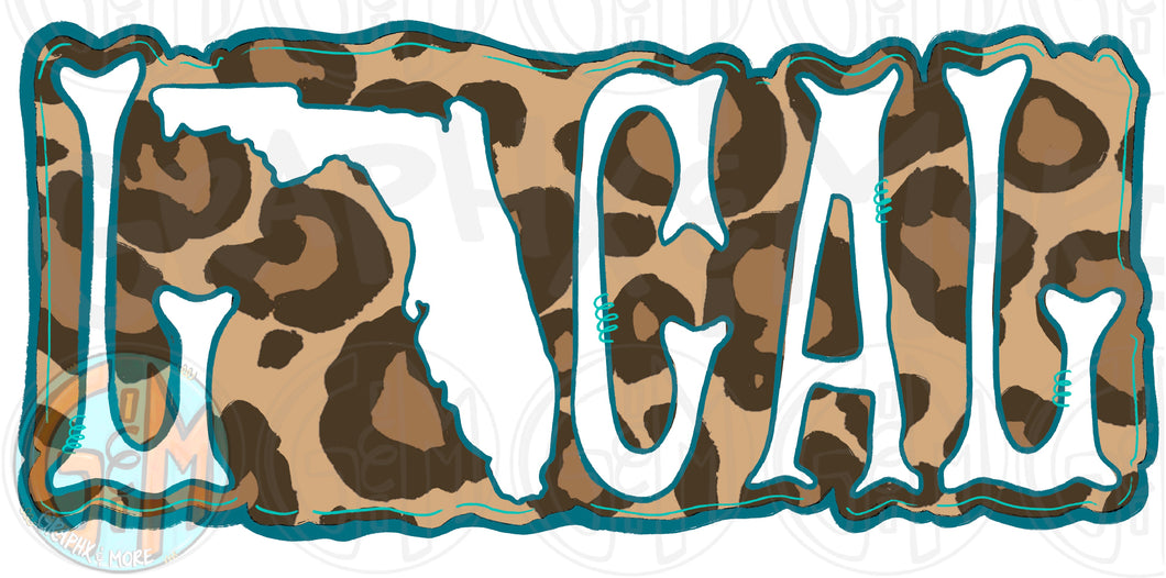 Local FL Leopard and Teal PNG | Sublimation Design | Hand Drawn