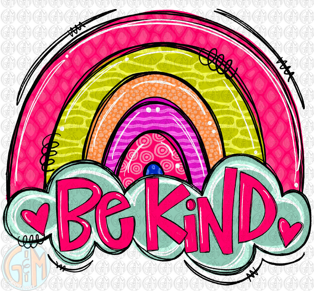 Be Kind Rainbow PNG | Sublimation Design | Hand Drawn