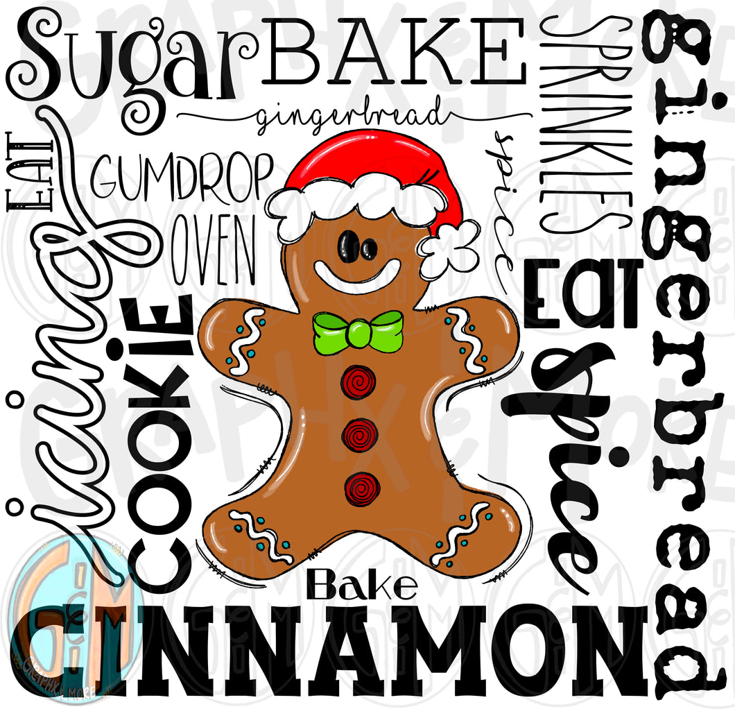Gingerbread Typography PNG | Sublimation Design | Hand Drawn