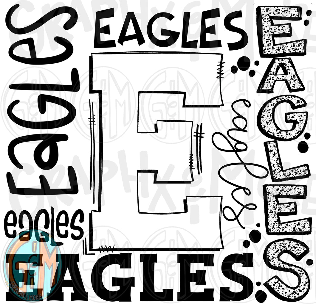 Single Color Eagles Collage PNG | Sublimation Design | Hand Drawn