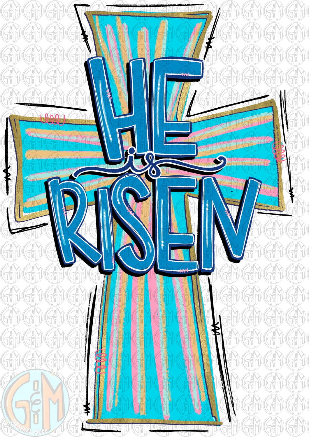He is Risen Cross PNG | Sublimation Design | Hand Drawn