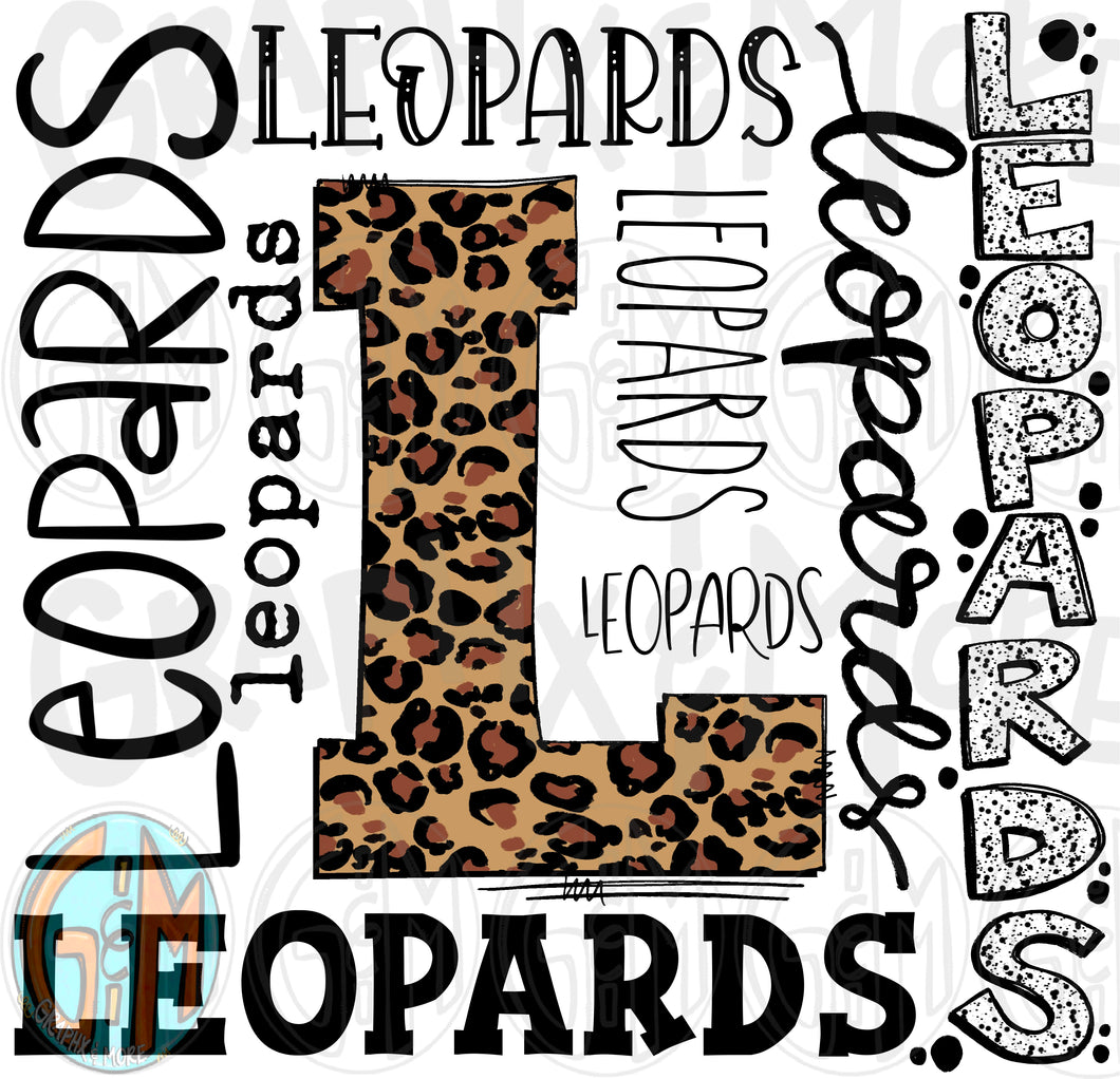 Leopard Leopards Collage PNG | Sublimation Design | Hand Drawn